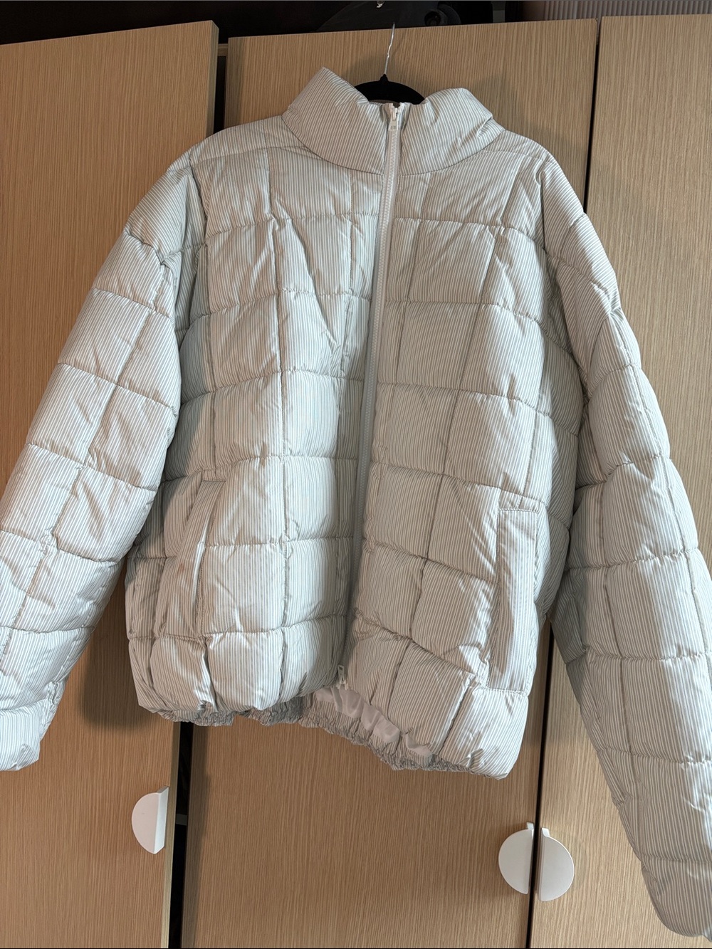 Urban Outfitters Light Grey Striped Quilted Puffer Jacket